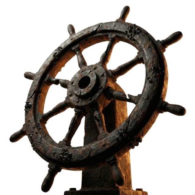 Rusty Helm Studios Logo: A rusted iron ship's helm
